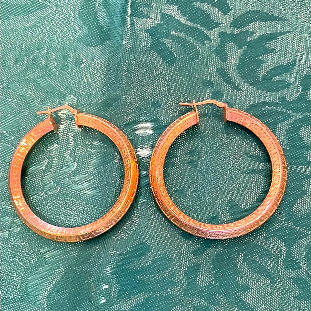 Elegant Greek key decorative Gold Hoop Earrings 2in